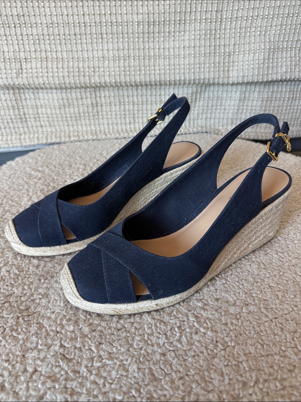 NEW Ralph Lauren Navy Espadrille Wedge Slingback Sandals